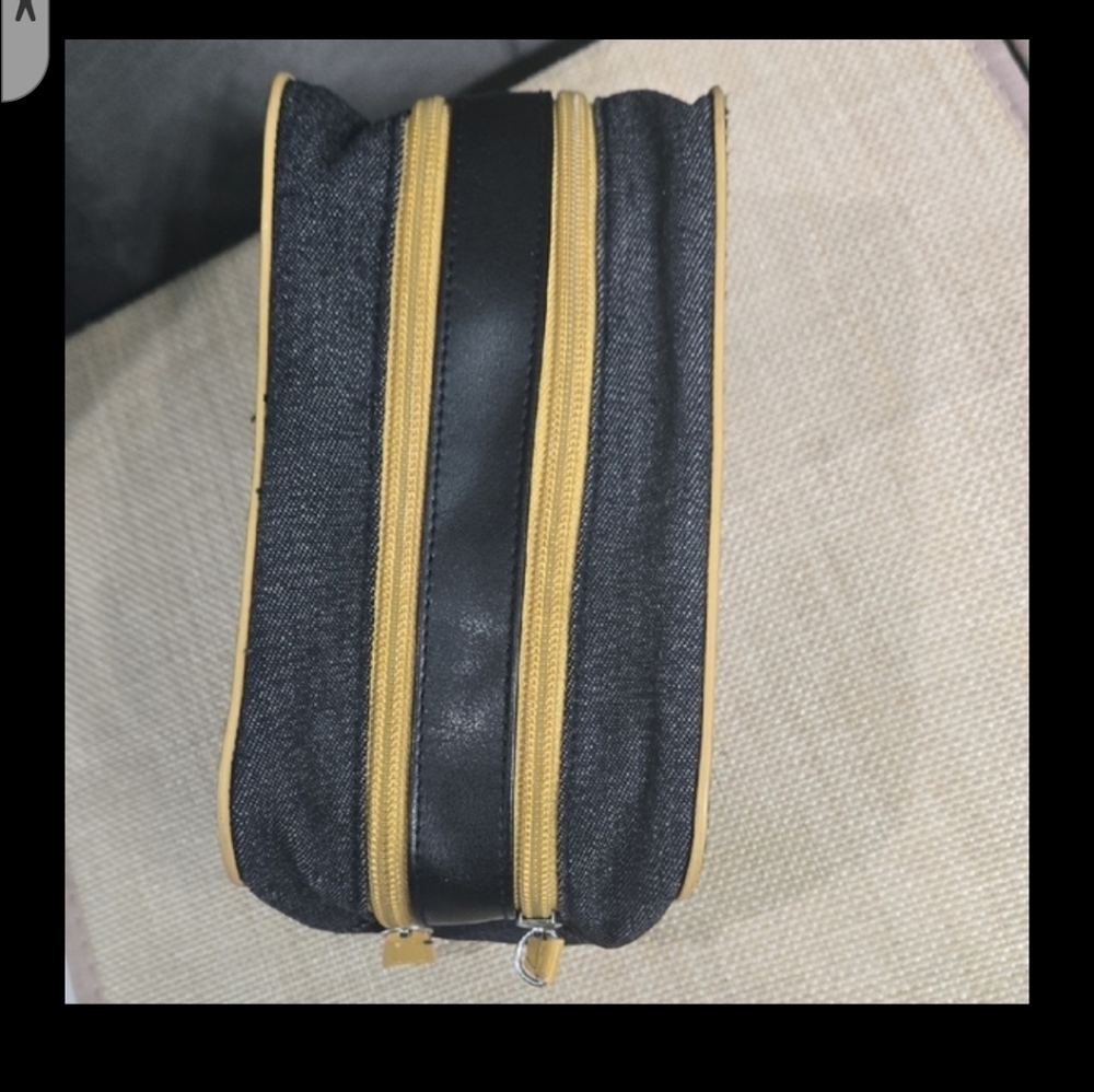 NEW! Bvlgari Parfums Black Leather & Denim Toiletry Bag / cosmetic Bag
